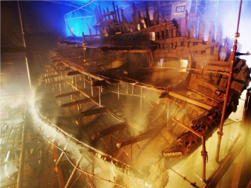 The Mary Rose being sprayed with polyethylene glycol