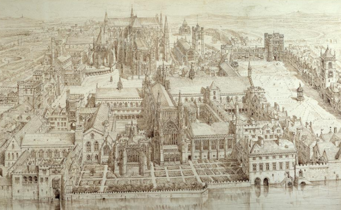 Illustration of the Old Palace of Westminster in the reign of Henry VIII - Henry William Brewer, 1884